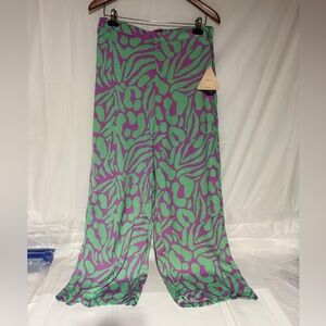Dancing leopard High-Rise Wide-Leg Pants in Green & Purple Print